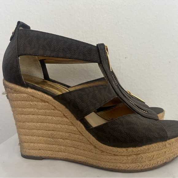 MICHAEL Michael Kors Damita Logo Zipper Wedge Sandal, Brown Neiman Marcus Neiman - Picture 2 of 7